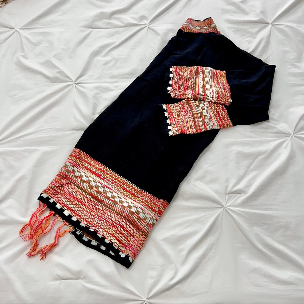 Black Cardigan Aztec Western Bohemian Print Knit Long Sleeve - Picture 12 of 16